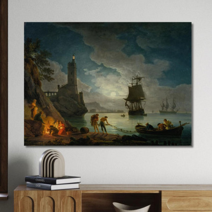 Un Porto Al Chiaro Di Luna Claude-Joseph Vernet cjv4 quadro stampato su tela