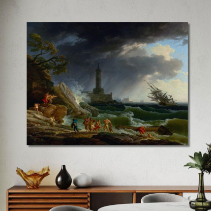 Una Tempesta Su Una Costa Mediterranea Claude-Joseph Vernet cjv12 quadro stampato su tela
