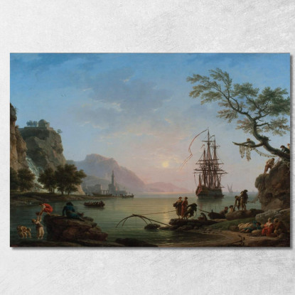 Porto Di Pesca All'Alba Claude-Joseph Vernet cjv17 quadro stampato su tela