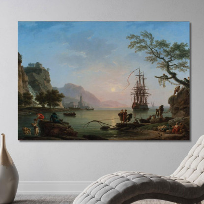 Porto Di Pesca All'Alba Claude-Joseph Vernet cjv17 quadro stampato su tela