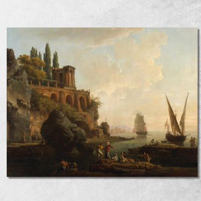 Paesaggio Immaginario - Scena Di Un Porto Italiano Claude-Joseph Vernet cjv18 quadro stampato su tela