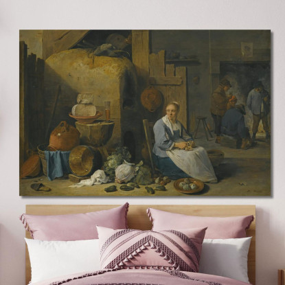 Interno Di Un Fienile Con Una Domestica Che Prepara Le Verdure David Teniers The Younger dty1 quadro stampato su tela