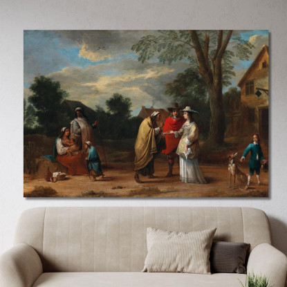 Una Coppia Elegante Che Incontra Una Chiromante David Teniers The Younger dty23 quadro stampato su tela
