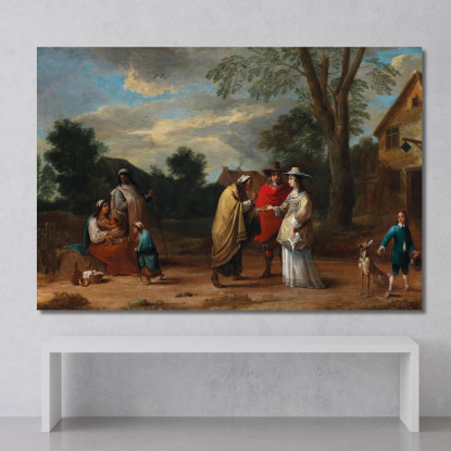 Una Coppia Elegante Che Incontra Una Chiromante David Teniers The Younger dty23 quadro stampato su tela