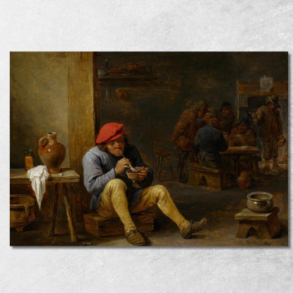 Contadino In Una Taverna Che Accende La Pipa David Teniers The Younger dty35 quadro stampato su tela