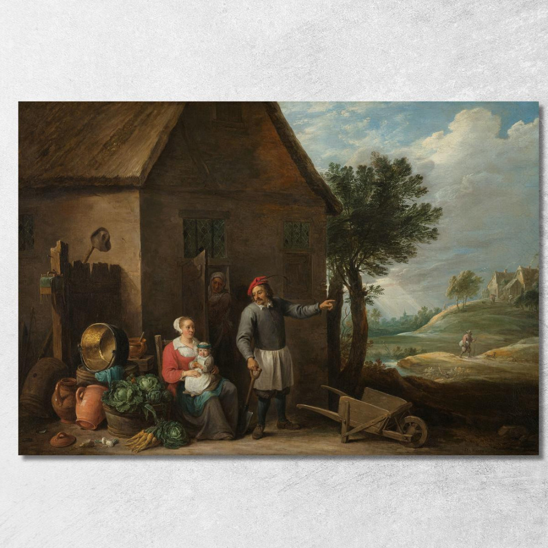 Contadino Sulla Porta Di Un Cottage Con Una Donna Seduta E Un Bambino David Teniers The Younger dty42 quadro stampato su tela