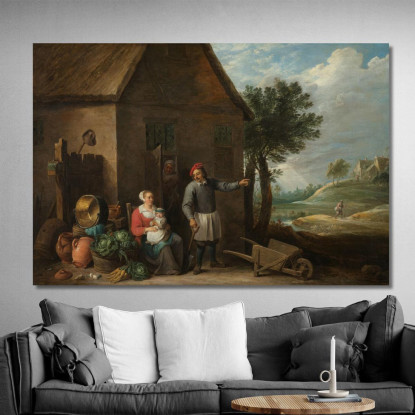 Contadino Sulla Porta Di Un Cottage Con Una Donna Seduta E Un Bambino David Teniers The Younger dty42 quadro stampato su tela