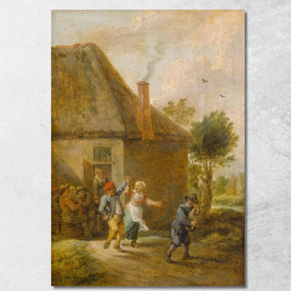 Contadini Che Danzano Davanti A Una Locanda David Teniers The Younger dty66 quadro stampato su tela