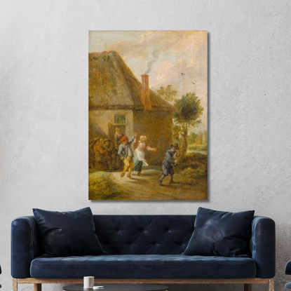 Contadini Che Danzano Davanti A Una Locanda David Teniers The Younger dty66 quadro stampato su tela