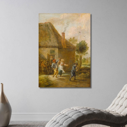 Contadini Che Danzano Davanti A Una Locanda David Teniers The Younger dty66 quadro stampato su tela