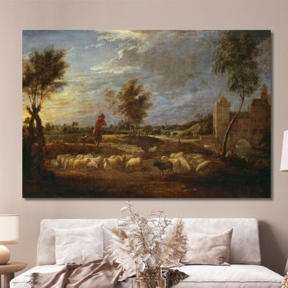 Paesaggio Al Tramonto Con Un Pastore E Il Suo Gregge David Teniers The Younger dty81 quadro stampato su tela