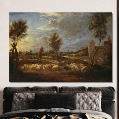 Paesaggio Al Tramonto Con Un Pastore E Il Suo Gregge David Teniers The Younger dty81 quadro stampato su tela