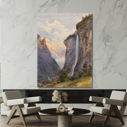 La Cascata Staubbach A Lauterbrunnen Svizzera Edward Theodore Compton etc20 quadro stampato su tela
