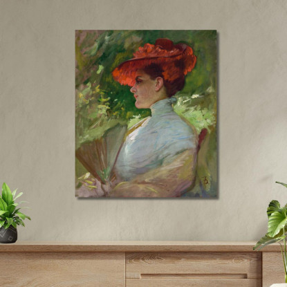 Signora Con Cappello Rosso – Ritratto Di Maggie Wilson Frank Duveneck fdu6 quadro stampato su tela