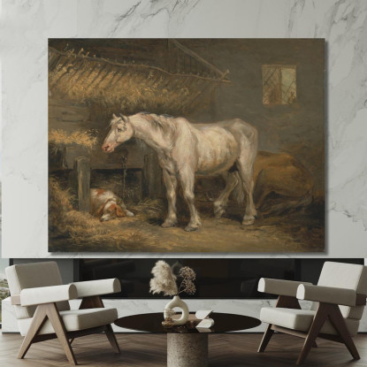 Vecchi Cavalli Con Un Cane In Una Stalla George Morland gmo23 quadro stampato su tela