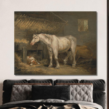 Vecchi Cavalli Con Un Cane In Una Stalla George Morland gmo23 quadro stampato su tela