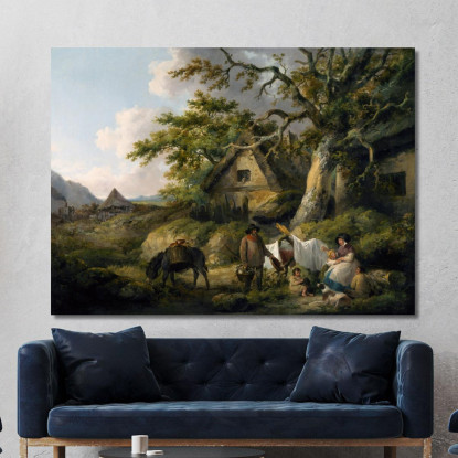 Veduta Di Enderby Leicestershire George Morland gmo55 quadro stampato su tela