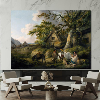Veduta Di Enderby Leicestershire George Morland gmo55 quadro stampato su tela