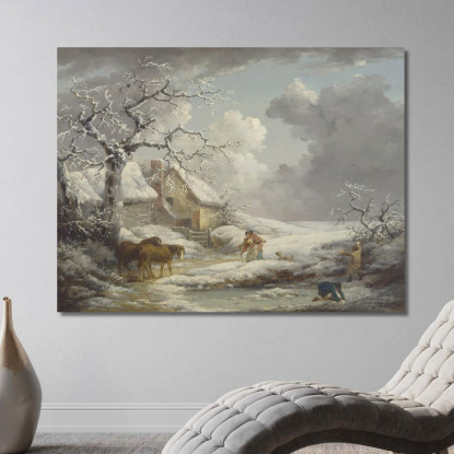Paesaggio Invernale George Morland gmo57 quadro stampato su tela