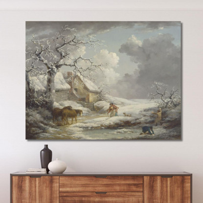 Paesaggio Invernale George Morland gmo57 quadro stampato su tela