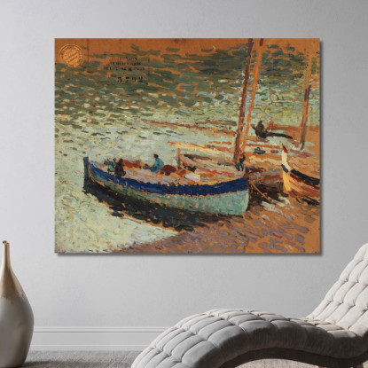 Bouquet Di Fiordalisi Barche Al Porto Henri Martin hmt12 quadro stampato su tela