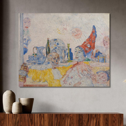 Pierrot E Scheletro In Veste Gialla James Ensor jen76 quadro stampato su tela