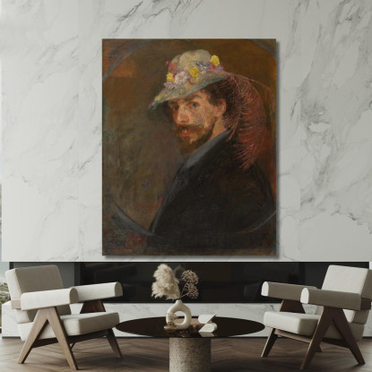 Autoritratto Con Cappello Fiorito James Ensor jen81 quadro stampato su tela