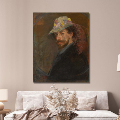 Autoritratto Con Cappello Fiorito James Ensor jen81 quadro stampato su tela