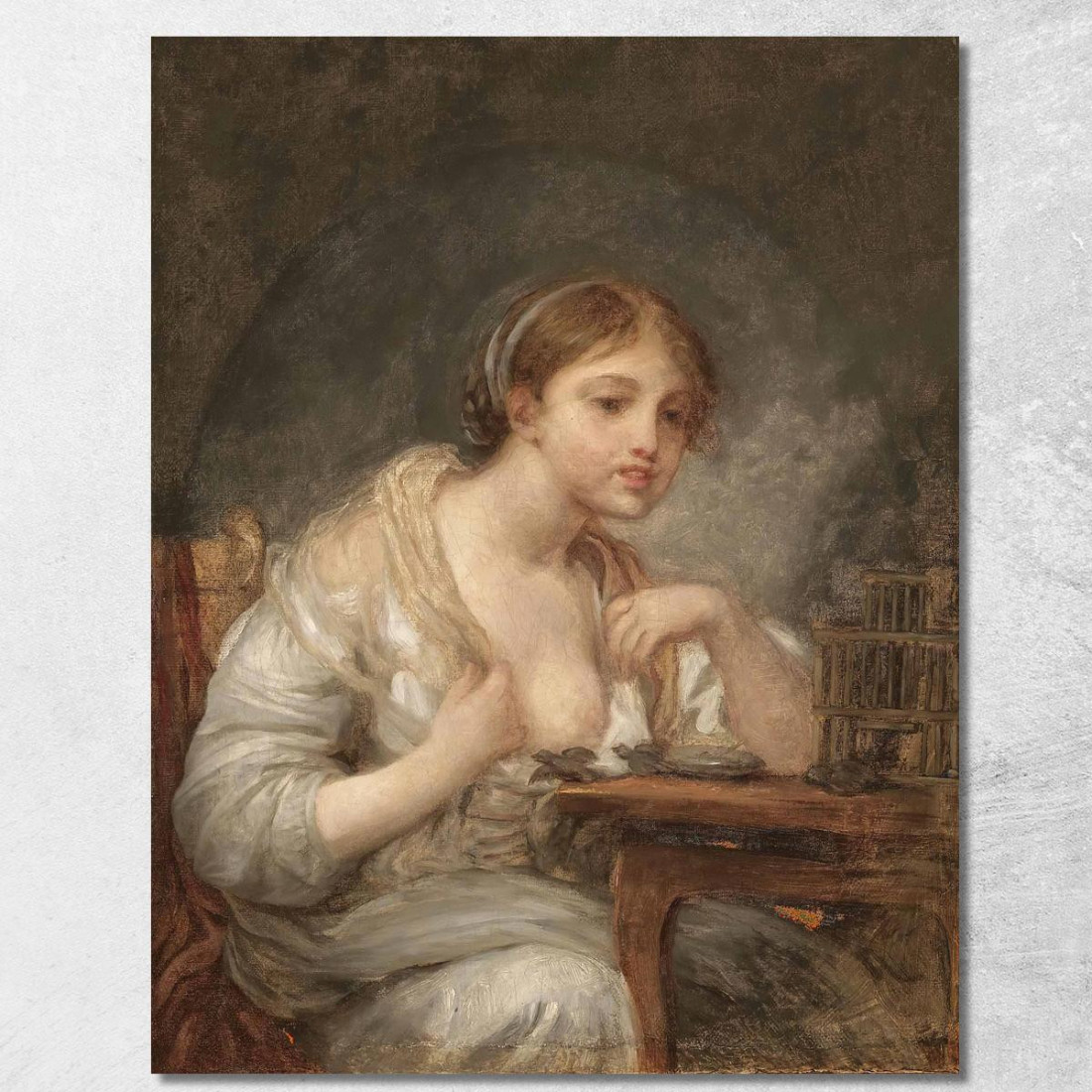 A Young Woman With A Birdcage Jean-Baptiste Greuze jbg5 canvas print A Young Woman With A Birdcage Jean-Baptiste Greuze jbg5 canvas print