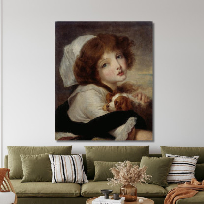 Portrait Of A Little Girl With A Small Dog Jean-Baptiste Greuze jbg40 canvas print