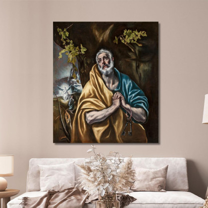 San Pietro Penitente El Greco (Domenikos Theotokopoulos) egr63 quadro stampato su tela