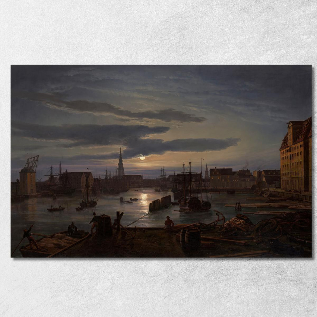 Porto Di Copenaghen Al Chiaro Di Luna Johan Christian Dahl jcd11 quadro stampato su tela Porto Di Copenaghen Al Chiaro Di Luna Johan Christian Dahl jcd11 quadro stampato su tela