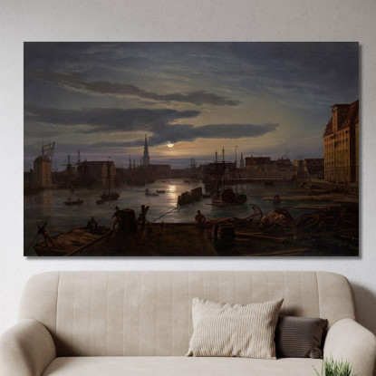 Porto Di Copenaghen Al Chiaro Di Luna Johan Christian Dahl jcd11 quadro stampato su tela