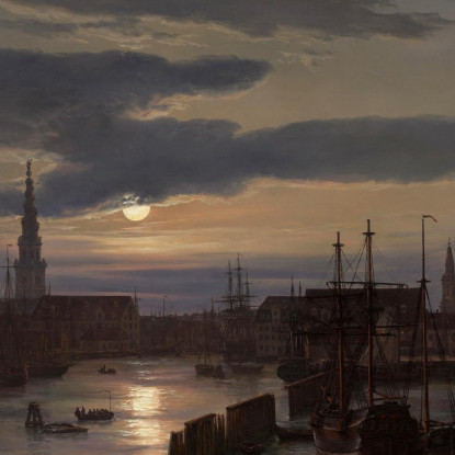 Porto Di Copenaghen Al Chiaro Di Luna Johan Christian Dahl jcd11 quadro stampato su tela