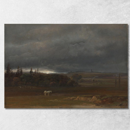 Campi Vicino A Dresda Con Un Cavallo Bianco Johan Christian Dahl jcd19 quadro stampato su tela