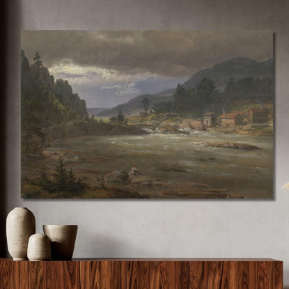 Hellefossen Vicino A Hokksund Johan Christian Dahl jcd26 quadro stampato su tela