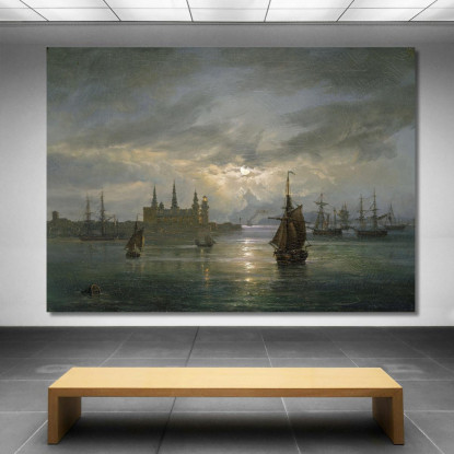 Castello Di Kronborg Al Chiaro Di Luna Johan Christian Dahl jcd28 quadro stampato su tela