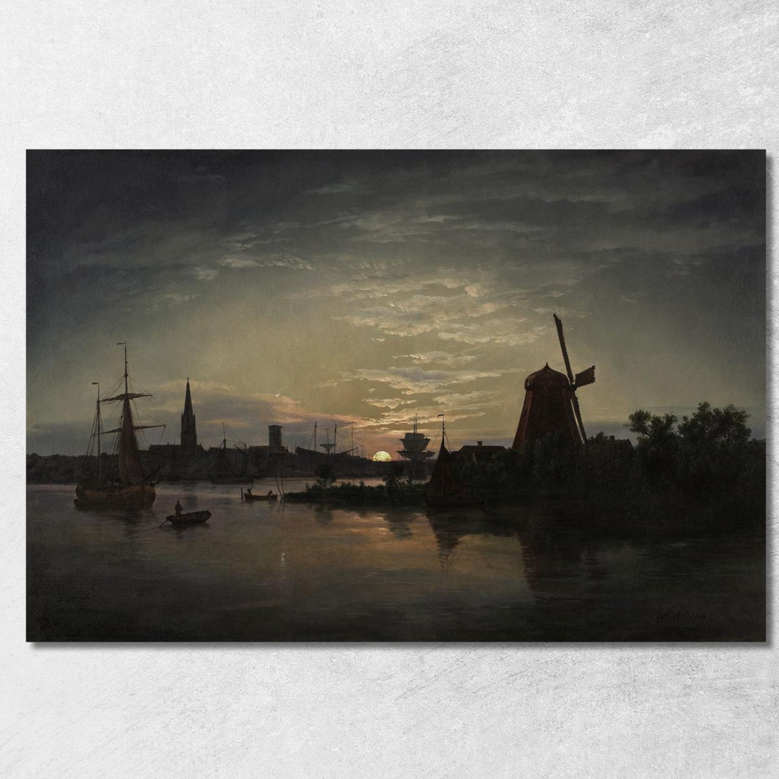 Swinoujscie Al Chiaro Di Luna Johan Christian Dahl jcd54 quadro stampato su tela Swinoujscie Al Chiaro Di Luna Johan Christian Dahl jcd54 quadro stampato su tela