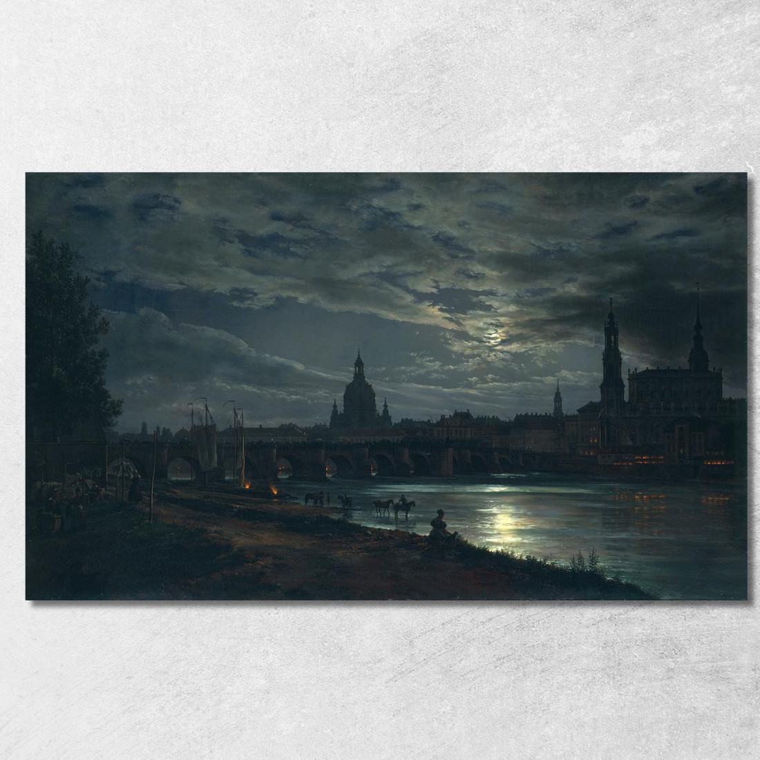 Veduta Di Dresda Al Chiaro Di Luna Johan Christian Dahl jcd85 quadro stampato su tela Veduta Di Dresda Al Chiaro Di Luna Johan Christian Dahl jcd85 quadro stampato su tela