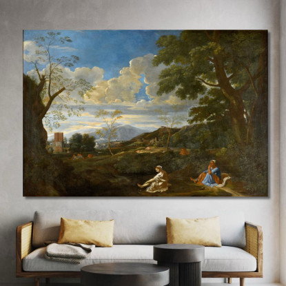 Paesaggio Con La Donna Che Si Lava I Piedi Nicolas Poussin nps23 quadro stampato su tela