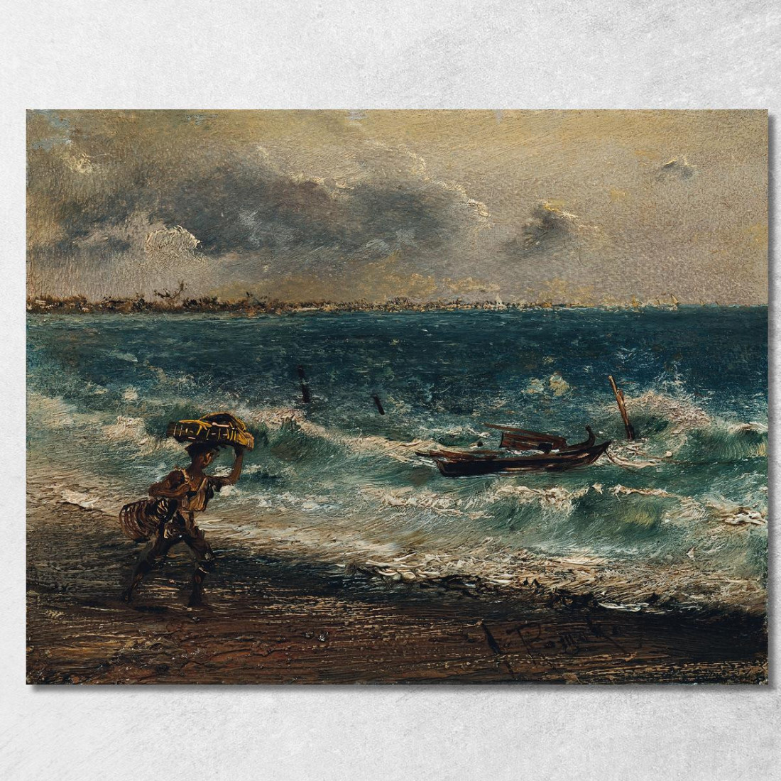 Ragazzo Pescatore Sulla Spiaggia Marina Anton Romako arm27 quadro stampato su tela Ragazzo Pescatore Sulla Spiaggia Marina Anton Romako arm27 quadro stampato su tela