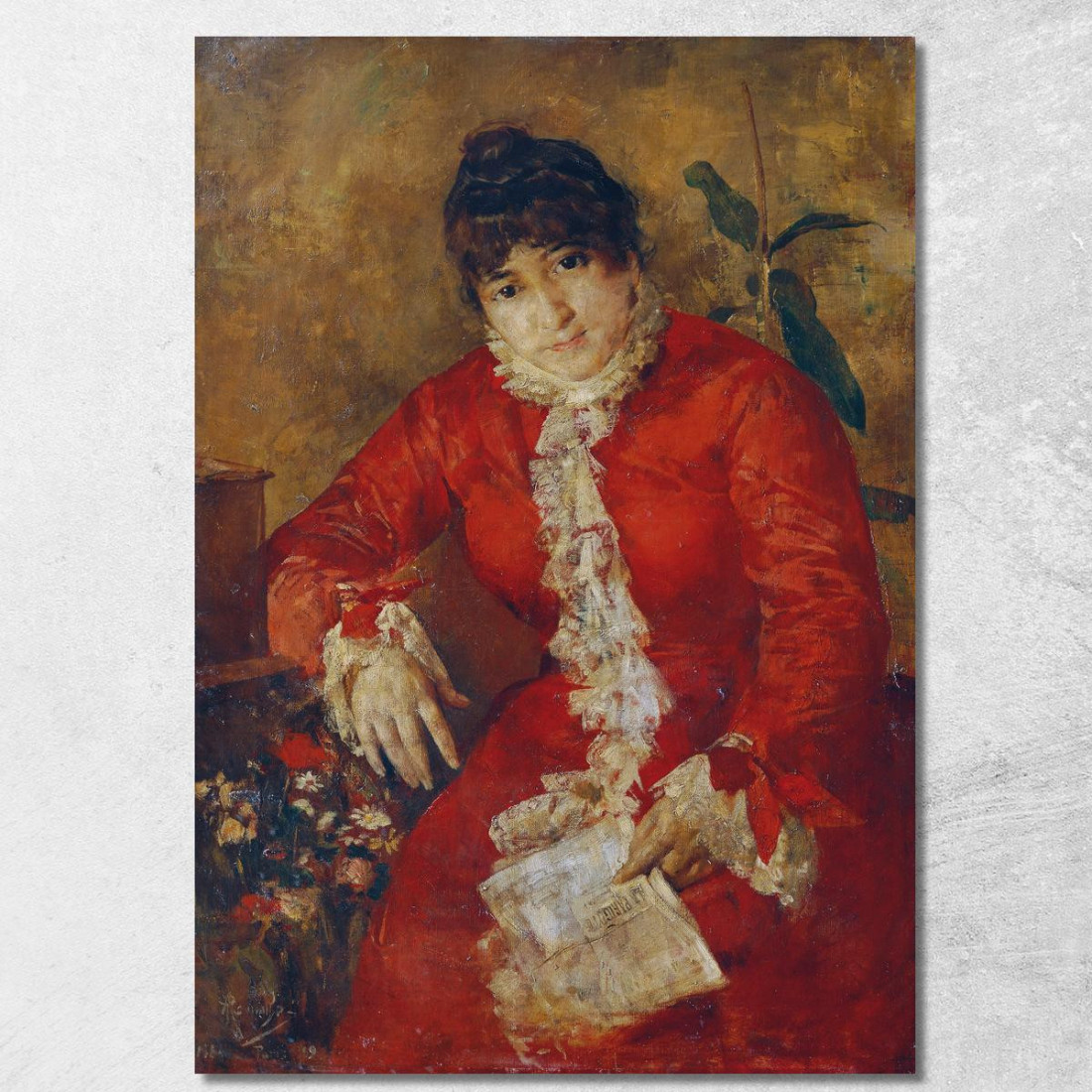 Donna In Abito Scarlatto Con Giornale E Ficus / Donna In Abito Rosso Con Giornale Anton Romako arm28 quadro stampato su tela Donna In Abito Scarlatto Con Giornale E Ficus / Donna In Abito Rosso Con Giornale Anton Romako arm28 quadro stampato su tela