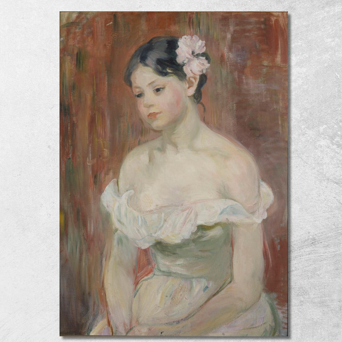 Giovane Ragazza Scollata Con Fiore Nei Capelli Berthe Morisot bmr17 quadro stampato su tela Giovane Ragazza Scollata Con Fiore Nei Capelli Berthe Morisot bmr17 quadro stampato su tela