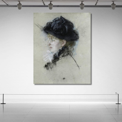 Mademoiselle Louise Riesener Con Cappello Berthe Morisot bmr22 quadro stampato su tela