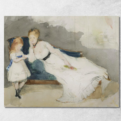 Madame Gobillard E Sua Figlia Paule Berthe Morisot bmr23 quadro stampato su tela