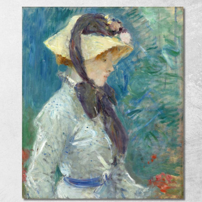 Giovane Donna Con Cappello Di Paglia Berthe Morisot bmr59 quadro stampato su tela