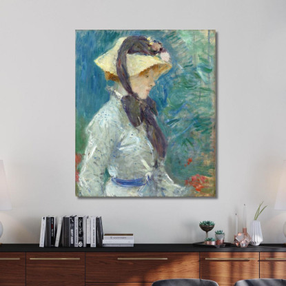 Giovane Donna Con Cappello Di Paglia Berthe Morisot bmr59 quadro stampato su tela