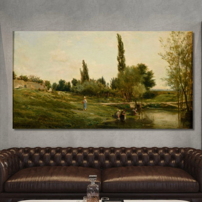 Paesaggio Con Lavandaie Charles François Daubigny cfd57 quadro stampato su tela