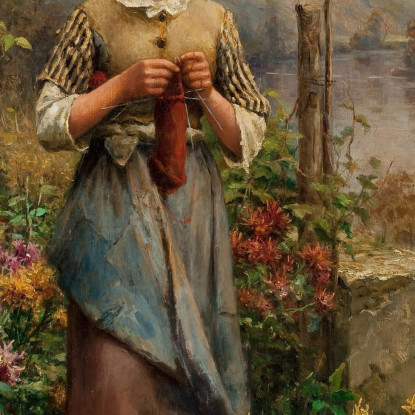 Giovane Donna Che Lavora A Maglia Daniel Ridgway Knight drk30 quadro stampato su tela
