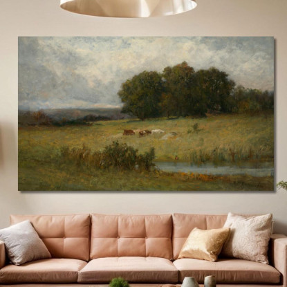 Scena Luminosa Di Bestiame Vicino Al Ruscello Edward Mitchell Bannister emb3 quadro stampato su tela